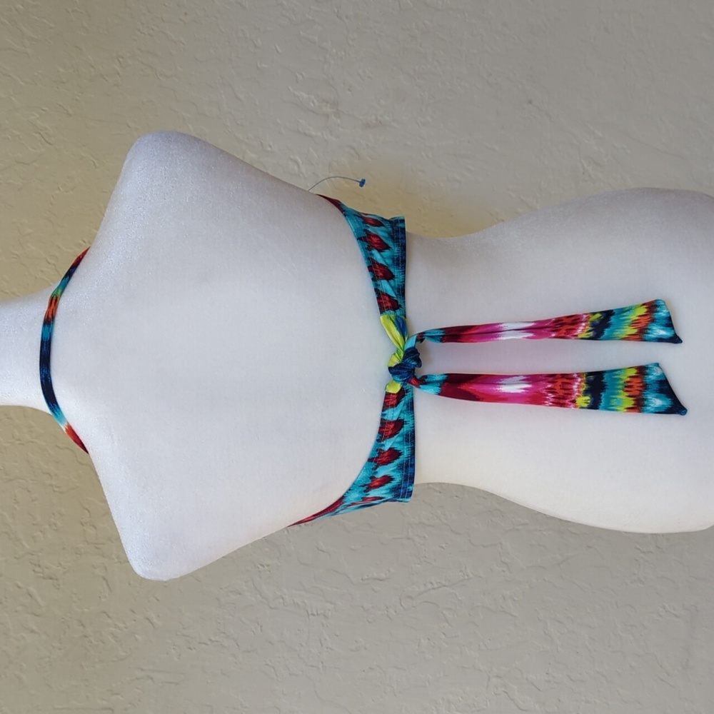 NEW Liz Claiborne Blue Padded Bra Halter Tie Back Bikini Swimsuit Top Size 14 - Picture 4 of 5
